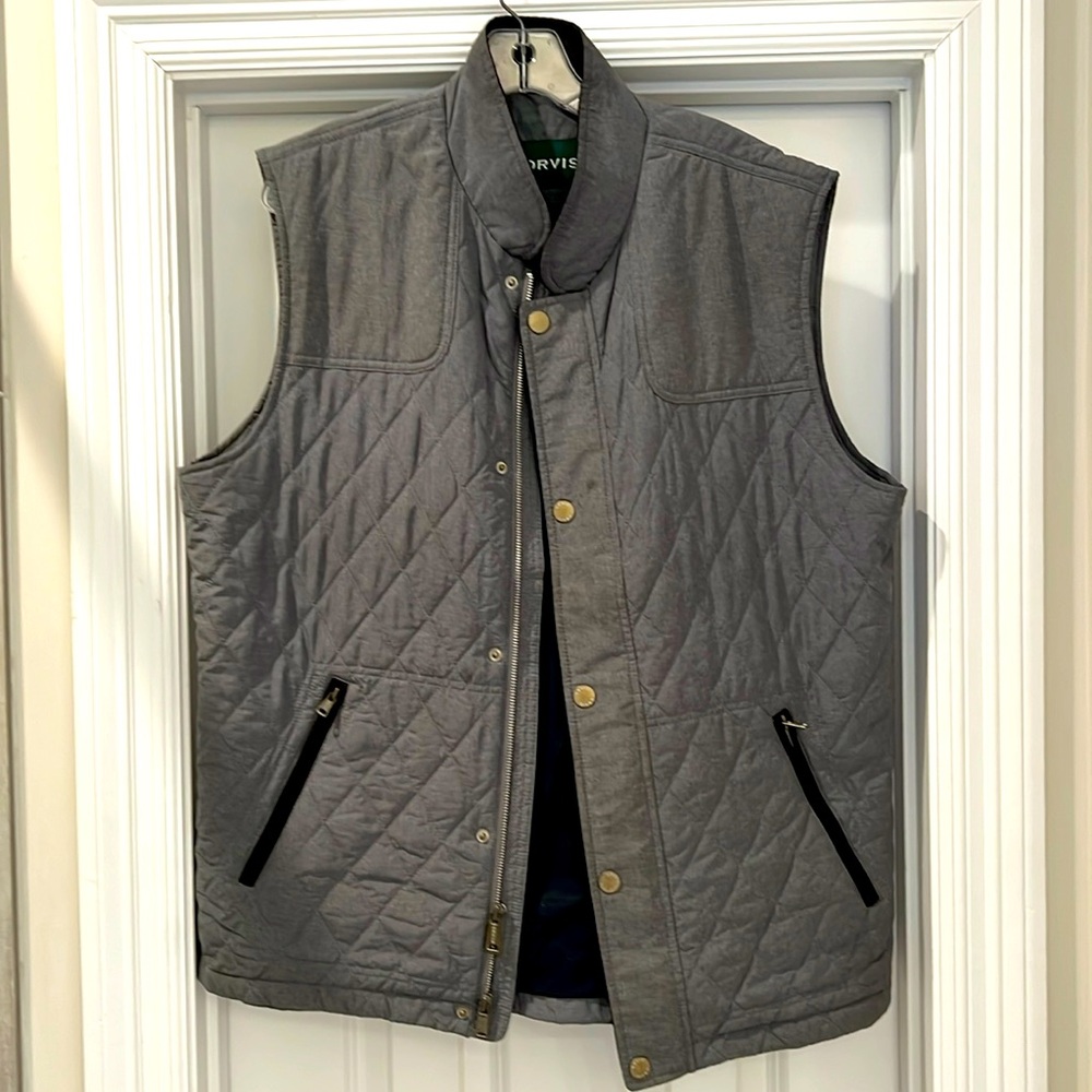 Orvis grey Vest Wind resistant with zipper & buttons